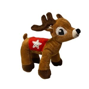 Reindeer Plush Red Sweater Sequin Star Christmas Stuffed Animal Toy 9 inch